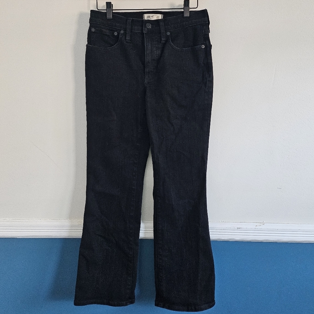 Madewell Mid Rise Kick Out Jeans 27 Black Cropped Bootcut Stretch Denim - Picture 3 of 14